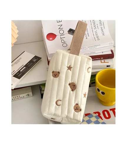 Vista 7 de Bolsa de maquillaje Kawaii Bear Coquette, bolsa para cosméticos y cosméticos, bolsa organizadora de viaje, bonita bolsa acolchada para artículos