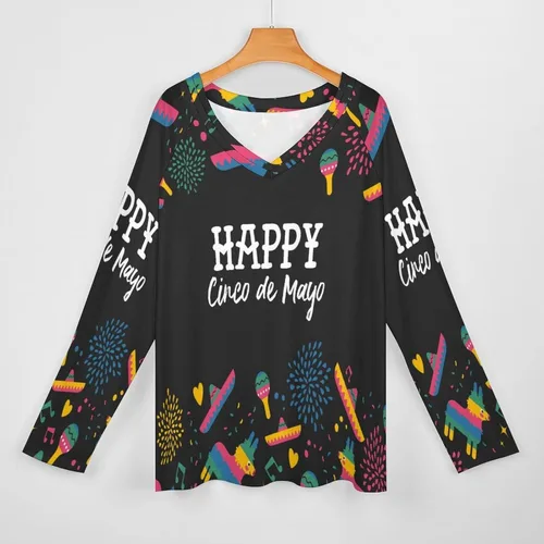 Vista 3 de Cinco De Mayo Mexican Fiesta 2023 - Camiseta de manga larga con cuello en V para mujer