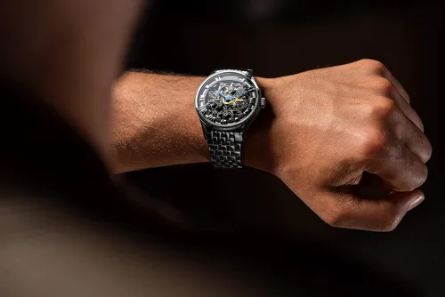 Vista 5 de AGELOCER Reloj de lujo mecánico de esqueleto de acero inoxidable para hombre
