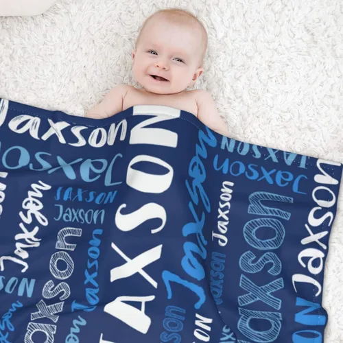 Vista 3 de Mantas de bebé personalizadas para niñas y niños con nombre, mantas de bebé personalizadas con nombre, mantas personalizadas para niños, artículos