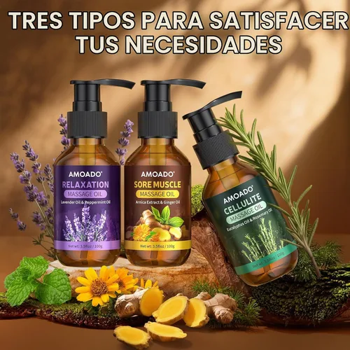 Vista 8 de Aceite de masaje para terapia de masaje, aceite de árnica y jengibre, aceite de lavanda y menta, aceites esenciales de eucalipto y romero, alivio