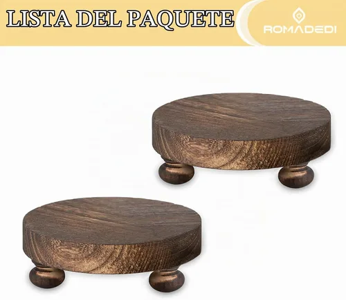 Vista 9 de Romadedi - Soporte de madera de granja para exhibición - 2 piezas, decoración rústica, mini pedestal de madera, bandeja redonda decorativa para mesa