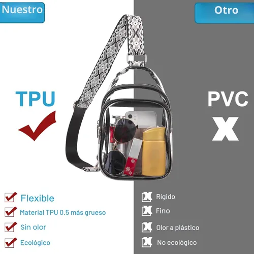 Vista 3 de CLUCI Bolsa transparente para eventos en estadios, bolsa cruzada transparente, monederos pequeños transparentes