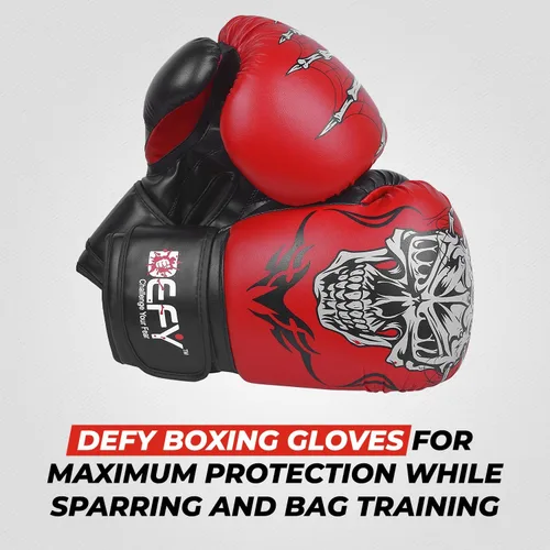 Vista 3 de Defy Sports - Guantes de boxeo para hombres y mujeres, de piel sintética de alta calidad, guantes de kickboxing con infusión de gel con soporte