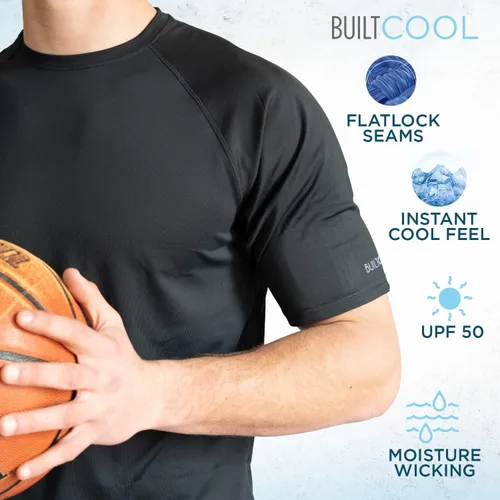 Vista 5 de BUILTCOOL Camisa raglán de cuello redondo para hombre, de secado rápido, absorción de humedad instantánea, protección solar UPF 50
