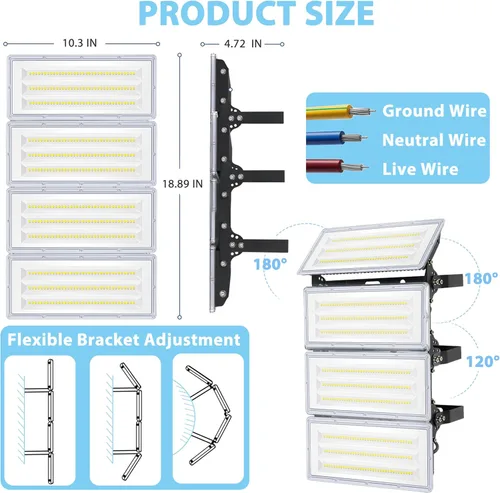 Vista 3 de ISKYDRAW Luces de estadio de 400 W, 1 paquete de 85-265 V 40000 lm, luces LED superbrillantes, 7000 K, luz diurna, IP67, luces de seguridad