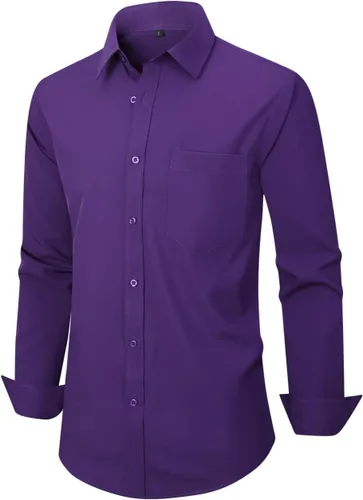 Vista 72 de corfty Camisa de vestir de manga larga para hombre, ajuste regular, elástica, sin arrugas, casual, con botones