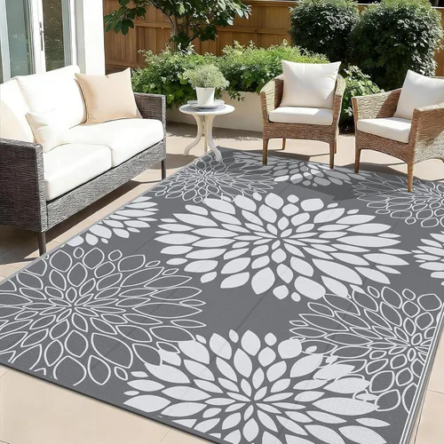 Vista 16 de Ileading Alfombra impermeable para exteriores de 5 x 8 pies, reversible, de paja de plástico, portátil, para interiores y exteriores, caravana
