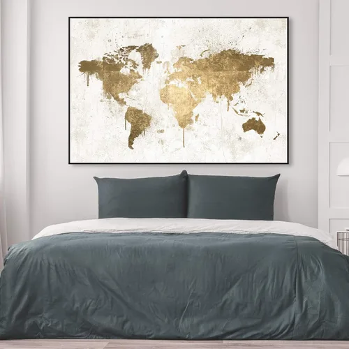 Vista 3 de Mapas y banderas enmarcadas en lienzo con diseño de mapas y banderas de Mapamundi White Gold