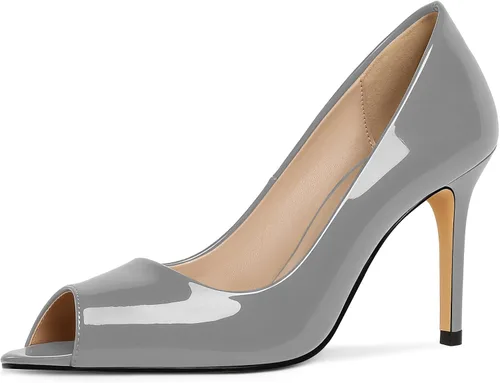 Vista 23 de Eldof Zapatos de tacón alto con punta abierta para mujer, con puntera abierta, para boda, sexy, para novia, clásicos, de 3.5 pulgadas Beige
