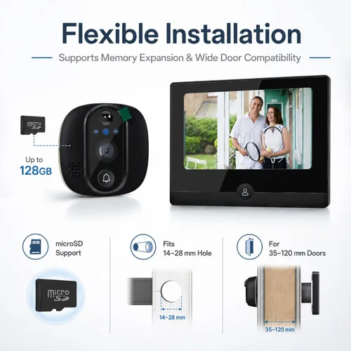 Vista 7 de Timbre de video inteligente, timbre visual inteligente de 1080P con pantalla de 4.3 pulgadas, audio de 2 vías, detección de movimiento PIR, visión