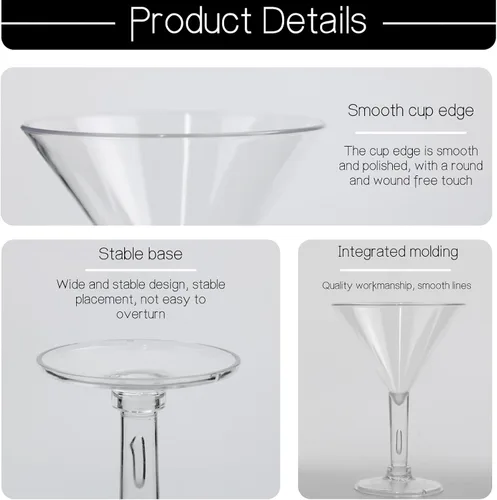 Vista 3 de Vasos de Martini acrílicos, vasos de Martini de plástico de 7 onzas Made of Shatterproof Plastic,Unbreakable and Perfect for Poolside, Outdoors
