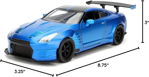 Vista 2 de Jada Toys Fast & Furious 1:24 2009 Brian's Nissan GT-R R35 Ben Sopra - Coche fundido a presión, juguetes para niños y adultos, color azul