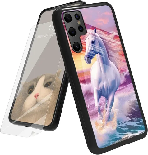 Vista 134 de Funda para Samsung Galaxy A12 5G con protector de pantalla, parte trasera de vidrio templado + TPU de silicona suave que absorbe los golpes