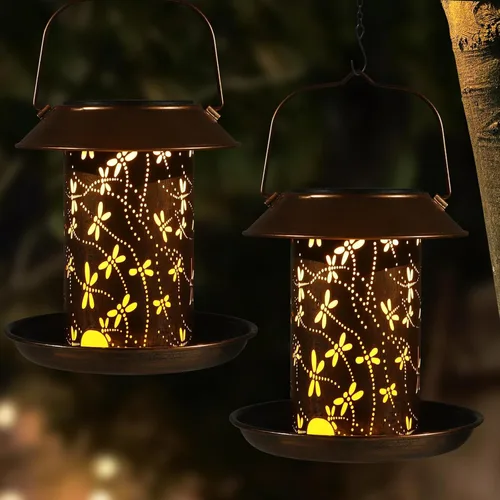 Vista 7 de Comederos para pájaros al aire libre, faroles solares impermeables para exteriores, decoración de jardín colgante de Pie Grande, decoración solar