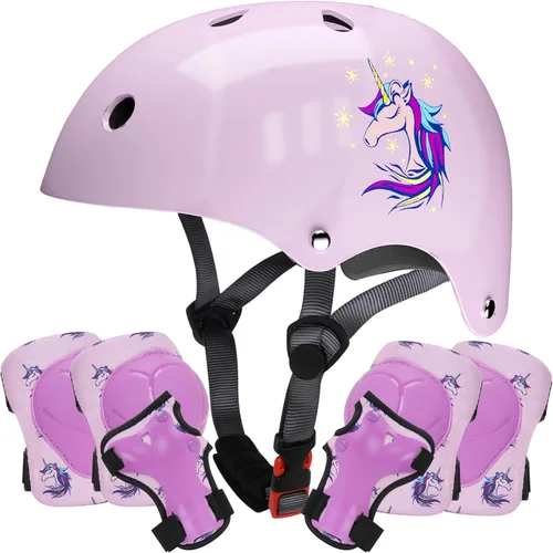 Vista 9 de Casco para niños con rodilleras, coderas y protectores de muñeca, equipo de protección para niños de 3 a 5-8 años para niños y niñas, apto para Azul