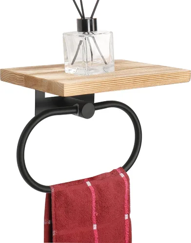 Vista 11 de TocTen Toallero de mano para baño, toalla de pared con estante de madera, toallero de mano de metal de alta calidad, accesorios de baño, colgador