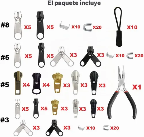 Vista 2 de EuTengHao Kit de reparación de cremallera de 169 piezas, kit de rescate de cremallera de repuesto con cremallera, herramienta de alicates