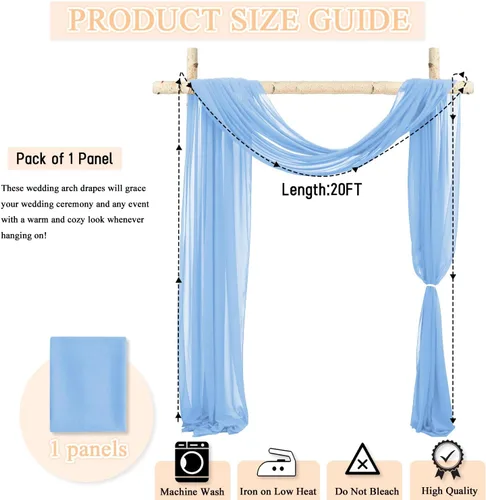Vista 5 de 1 panel de 20 pies para arco de boda, tela transparente azul bebé para drapear, cortinas de gasa para arcos de boda, cortinas azul claro, cortinas