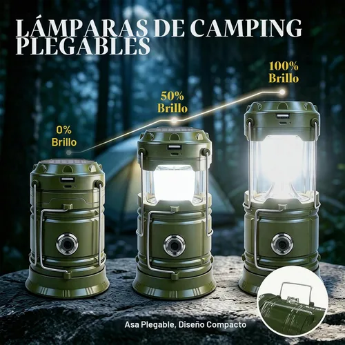 Vista 6 de DIBMS Linterna solar para camping, linterna LED plegable luces de emergencia (moderno, verde militar)