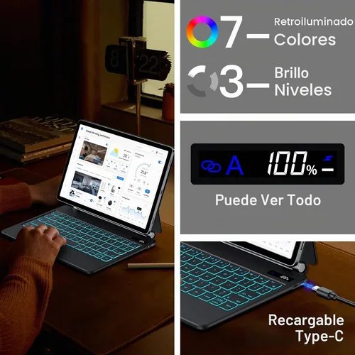Vista 4 de JUQITECH Funda para Teclado Mágico para Samsung Galaxy Tab S10 Lite S10 FE 2025 S9 FE 10.9 Pulgadas S11 S9 S8 S7 11", Soporte Magnético