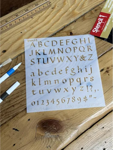 Vista 2 de Stencil1 Plantillas de letras de caligrafía de 1/2 pulgada, letras y números, alfabeto minúscula y minúscula de Mylar para pintar a mano, dibujo