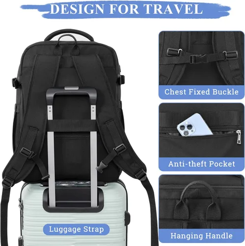 Vista 5 de Sinaliy Mochila de viaje grande para mujeres y hombres, mochila de transporte aprobada por vuelo de 40L, Negro -, Mochilas de viaje