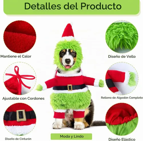 Vista 3 de NACOCO Dog Christmas Furry Costume - Xmas Halloween Dog Cosplay Clothes with Cape Hat Green Monster Funny Uniform Santa Outfits Party Favors Apparel