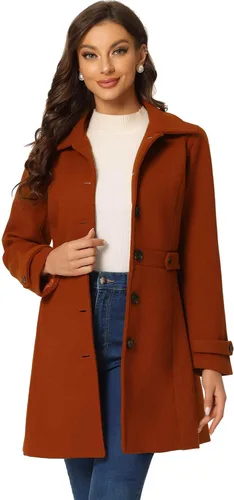 Vista 13 de Abrigo clásico de invierno con bolsillos de Allegra K para mujer; chaquetón de botonadura sencilla Verde militar