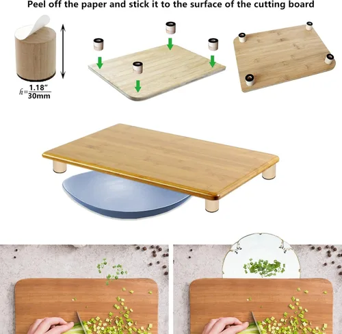 Vista 6 de Tabla de cortar patas ajustables, patas ajustables de madera para tabla de cortar de encimera, kit para elevar y antideslizante tus tablas de cortar