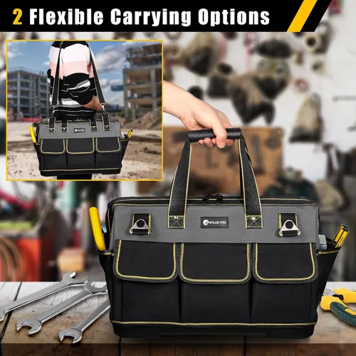 Vista 7 de Bolsa de herramientas de 17 pulgadas para hombres con base moldeada impermeable, bolsa de boca ancha de alta capacidad, bolsas de herramientas