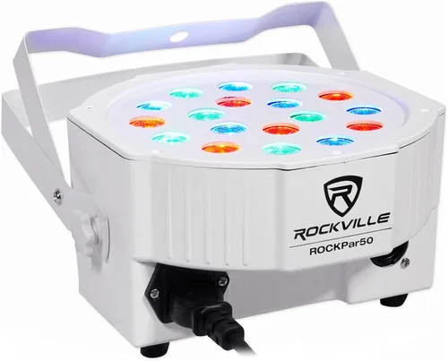 Vista 3 de (10) Rockville RockPAR50 LED RGB Compact Par Can DJ/Club/Stage DMX Luz de lavado - Blanco