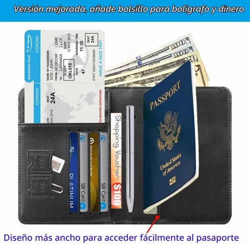Vista 2 de Passport Holder, Travel Essentials, Passport Cover, RFID Travel Wallet 113#Negro