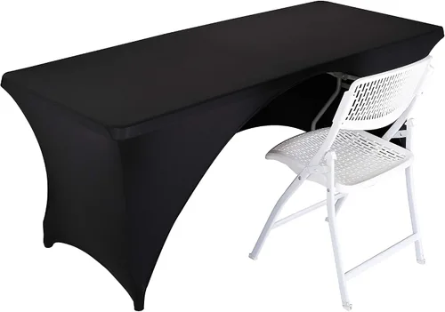 Vista 6 de LZY Paquete de 2 manteles ajustables para mesas plegables de 6 pies, espalda abierta, manteles rectangulares de elastano/elástico/elásticos