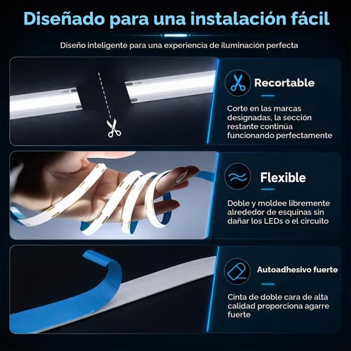 Vista 6 de GUPUP - Cuerda de luz giratoria COB de 16.4 pies, tira de luz LED blanca, 6500K 24V Blanco