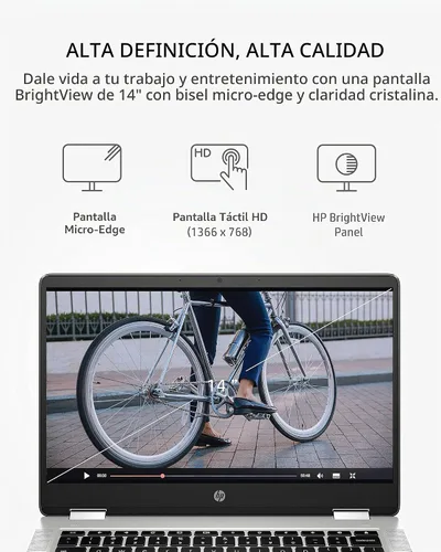 Vista 4 de HP - Laptop Chromebook x360 14a 2 en 1, Intel Pentium Silver N5000, 4 GB RAM, 64 GB eMMC, pantalla HD de 14", Chrome OS, cámara web, micrófonos