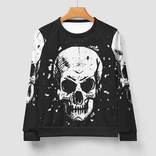 Vista 3 de White Human Skull - Sudadera de manga larga con cuello redondo para hombre