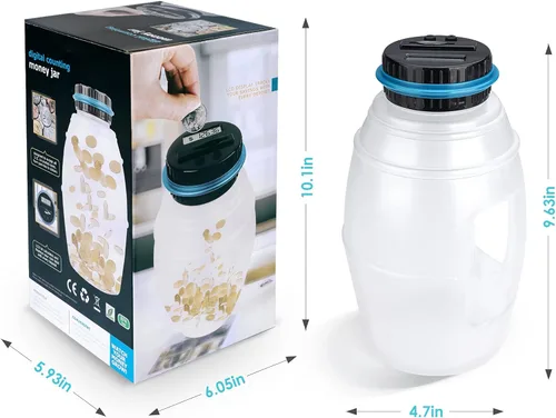 Vista 8 de Alcancía extra grande para niños y adultos, banco digital Vcertcpl con contador de monedas LCD, capacidad de 2.8 L, tarro de dinero para adultos