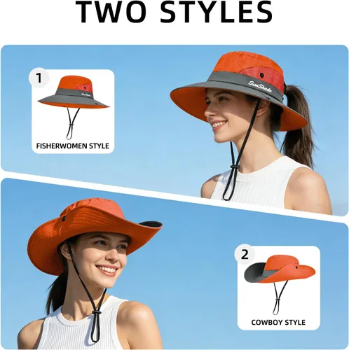 Vista 62 de Rosoz Sombreros de cola de caballo para mujer, protección UV, ala ancha 1 paquete-negro