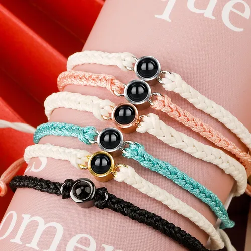 Vista 5 de Pulsera de fotos personalizada, pulsera de proyección de fotos, pulseras circulares de fotos con imagen en el interior, pulsera trenzada