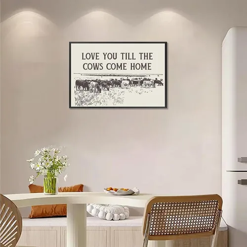 Vista 4 de Pósteres vintage con texto en inglés "I Love You Till The Cows Come Home" en lienzo de vaquero occidental en blanco y negro, arte de pared, arte