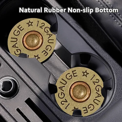 Vista 6 de Posavasos para Portavasos de Automóvil, 2 Piezas Universales Antideslizantes Geniales Calibre 12 con Forma de Bala de Latón y Goma para Automóvil
