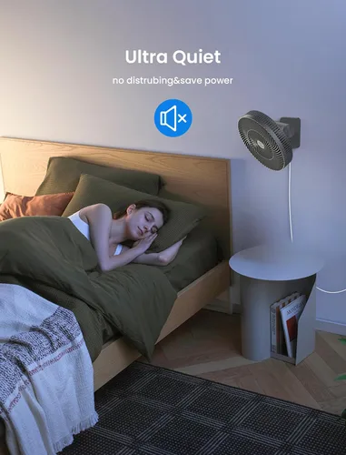 Vista 7 de Ventilador oscilante de montaje en pared de 12 pulgadas con control remoto y temporizador, ventilador silencioso de 4 velocidades