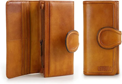 Vista 6 de Cartera de cuero para mujer, hecha a mano, con bolsillo con cremallera