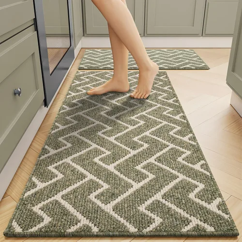 Vista 14 de Juegos de alfombras de cocina de 2 piezas - Alfombras de cocina antideslizantes coloridas para piso - Gruesas, alfombra decorativa de piso de cocina