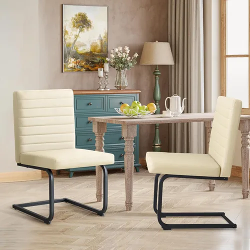 Vista 8 de Furniliving - Juego de 2 sillas de comedor modernas tapizadas de tela técnica con patas de acero, respaldo alto, sillas sin brazos para comedor
