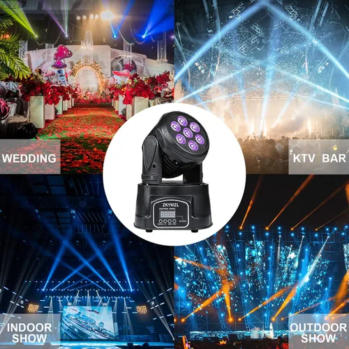 Vista 6 de ZKYMZL 7x12W RGBW (4 en 1) Iluminación de la etapa del LED con 9/14 CH por DMX512 Control y Actividades de Sonido - Cabeza móvil Dj Luces