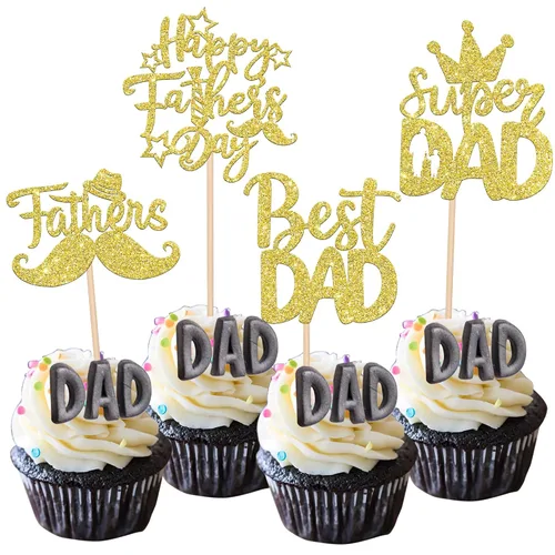 Vista 13 de 24 adornos para cupcakes con purpurina para el Día del Padre, con purpurina, corazón, amor, padre, mejor papá, decoración de cupcakes para feliz día