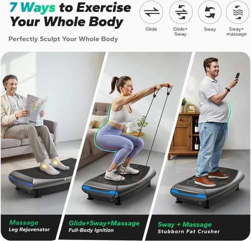 Vista 2 de Merach 4D Vibration Plate Exercise Machine with 450lbs Capacity, 120 Speeds Gris