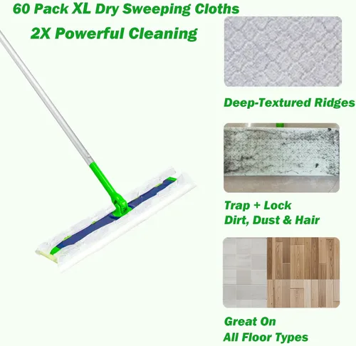 Vista 4 de Recargas de paños de barrido seco XL para Swiffer Sweeper X-Large, recargas de almohadillas secas desechables XL, recargas de paños de piso secos